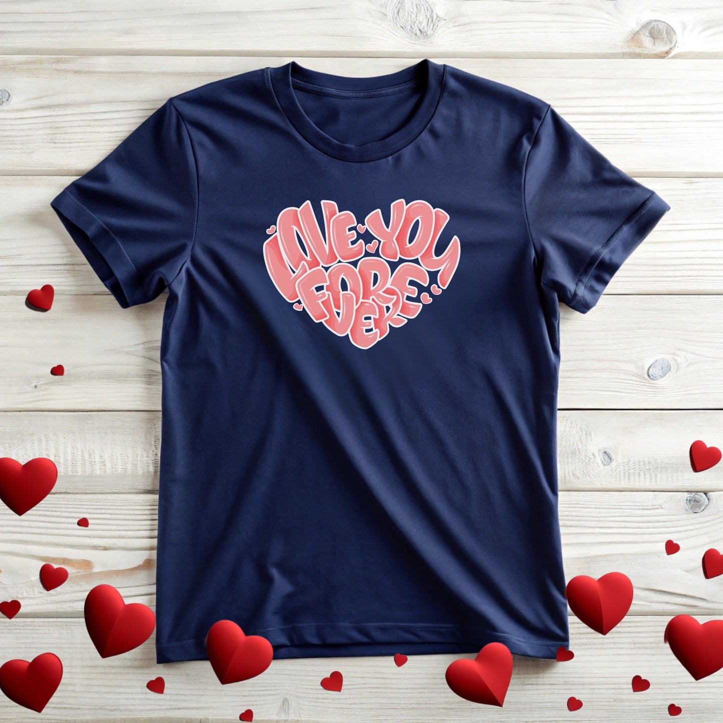 Heart Pattern Unisex Tee with 'Love You Forever' Slogan