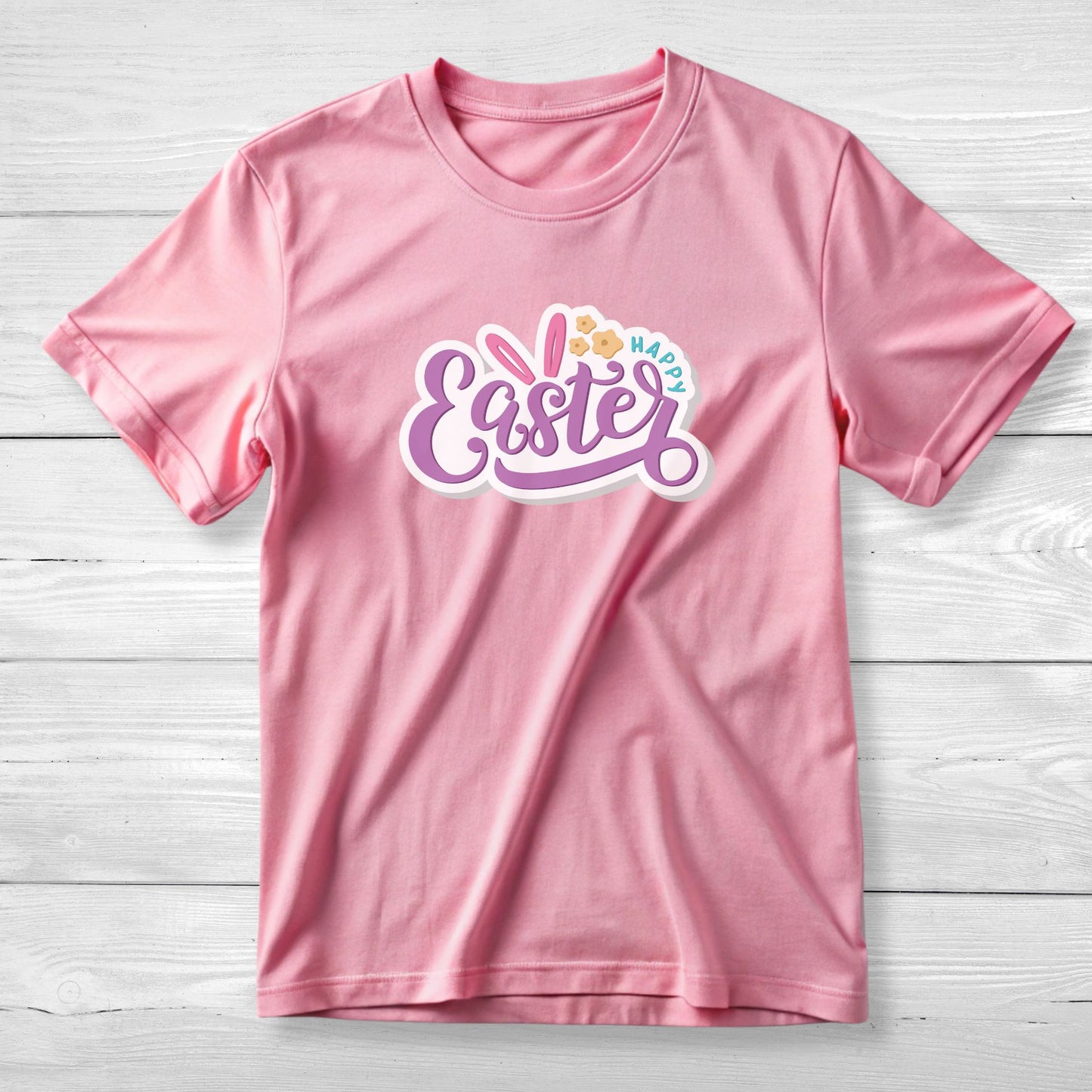 Happy Easter Unisex Tee with Cute Sticker Design