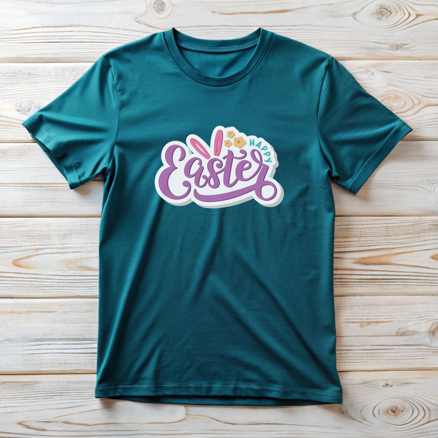 Happy Easter Unisex Tee with Cute Sticker Design