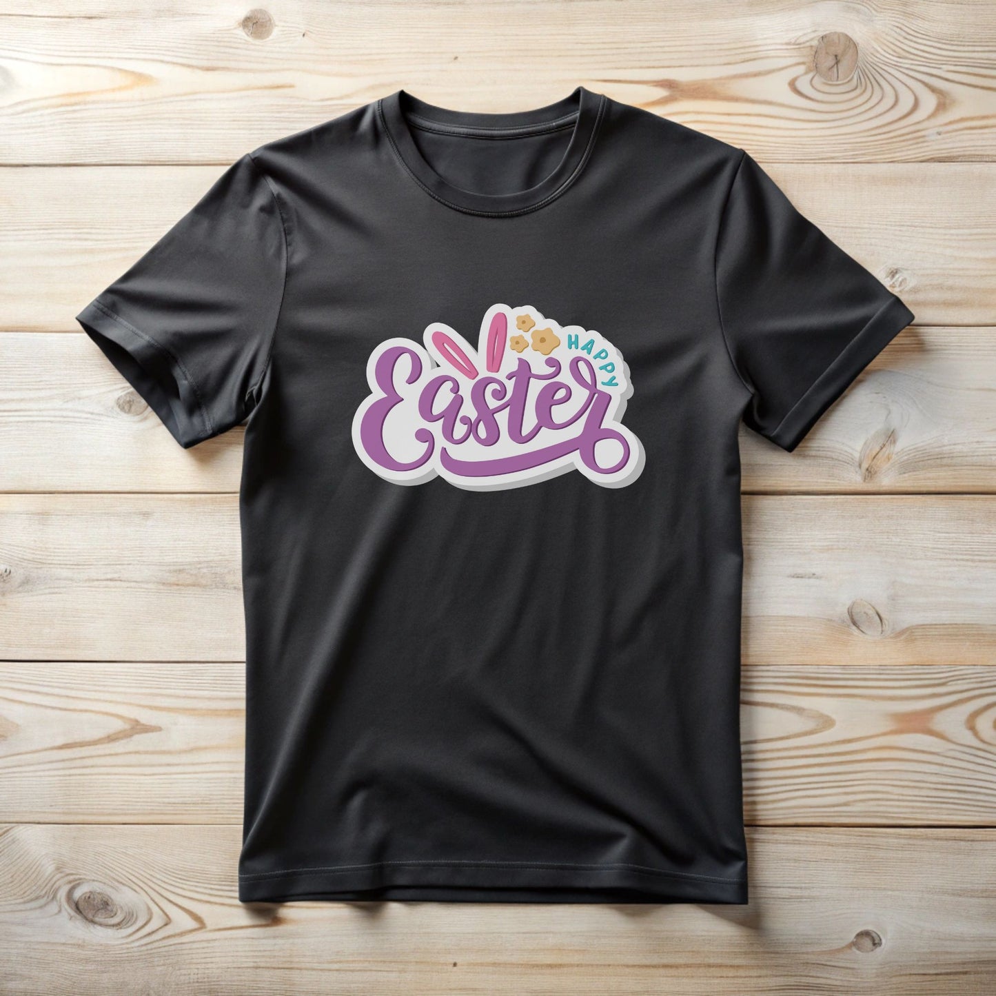 Happy Easter Unisex Tee with Cute Sticker Design