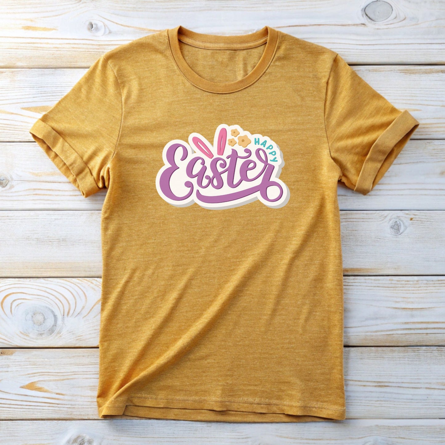 Happy Easter Unisex Tee with Cute Sticker Design