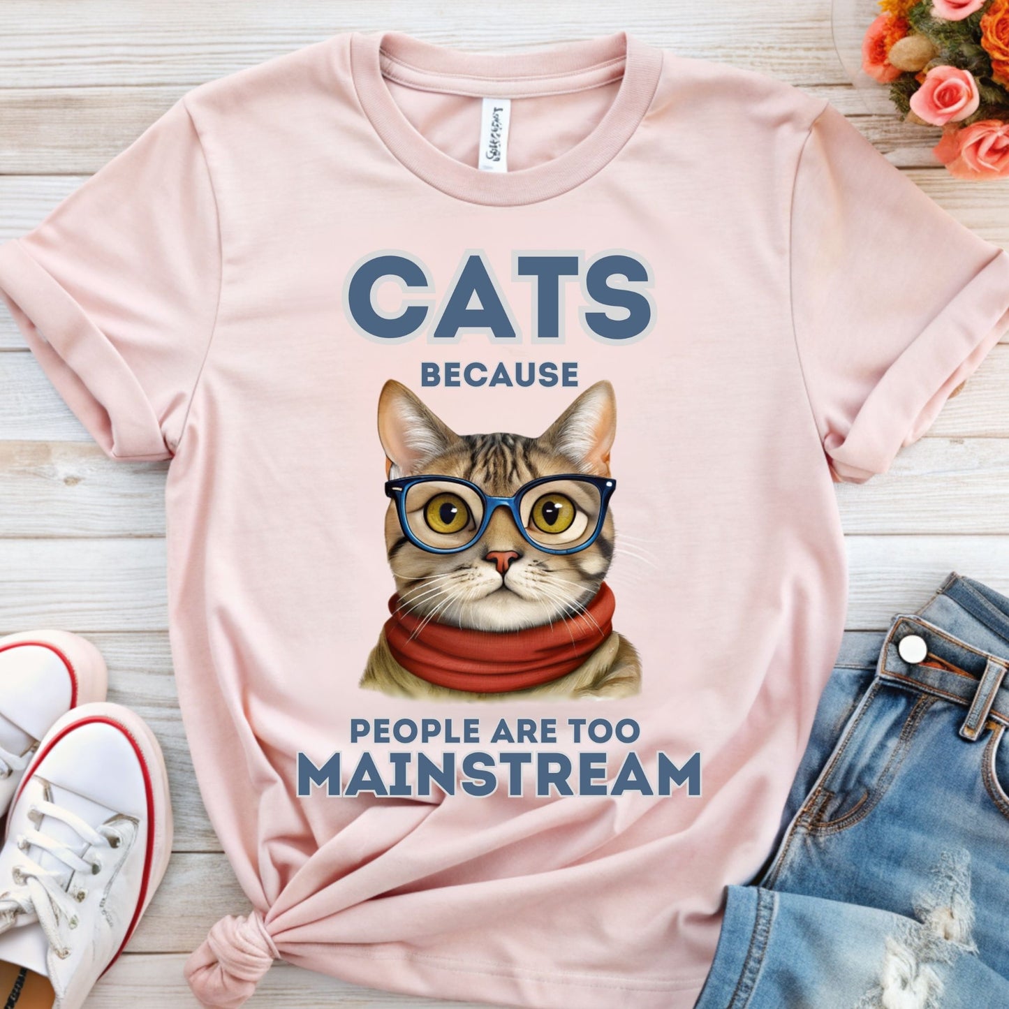 Funny Hipster Cat T-Shirt - Cats Because People Are Too Mainstream