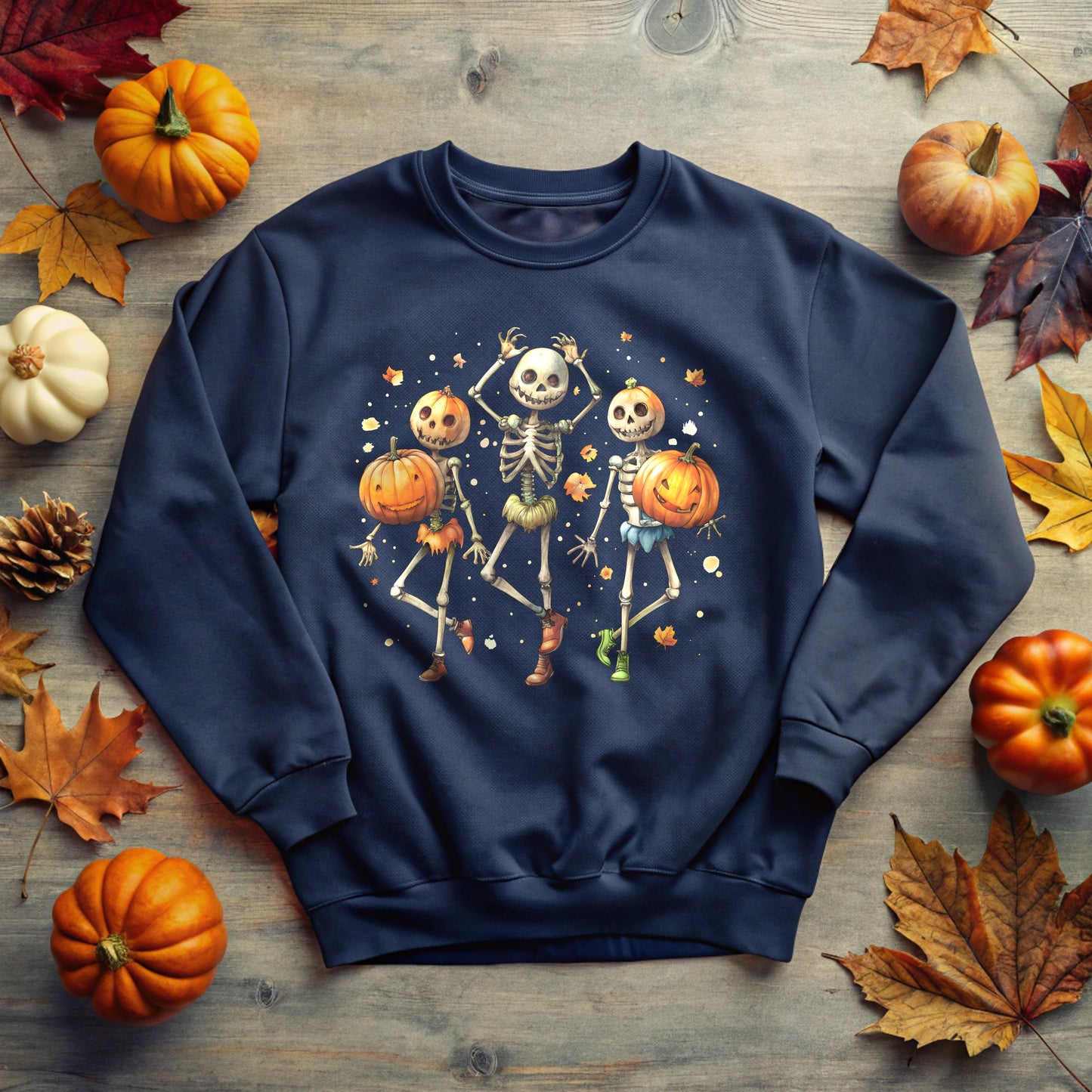 Skeleton Halloween Sweatshirt with Pumpkin head