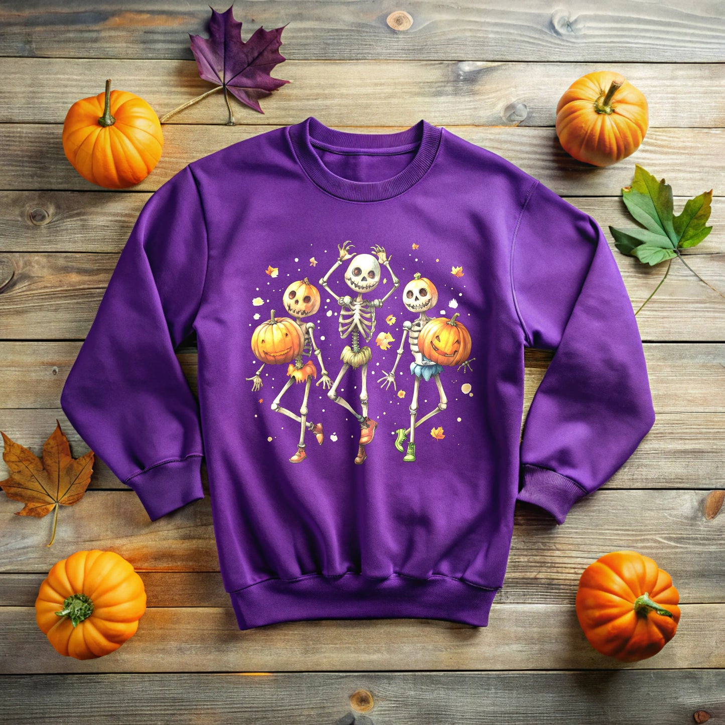 Skeleton Halloween Sweatshirt with Pumpkin head