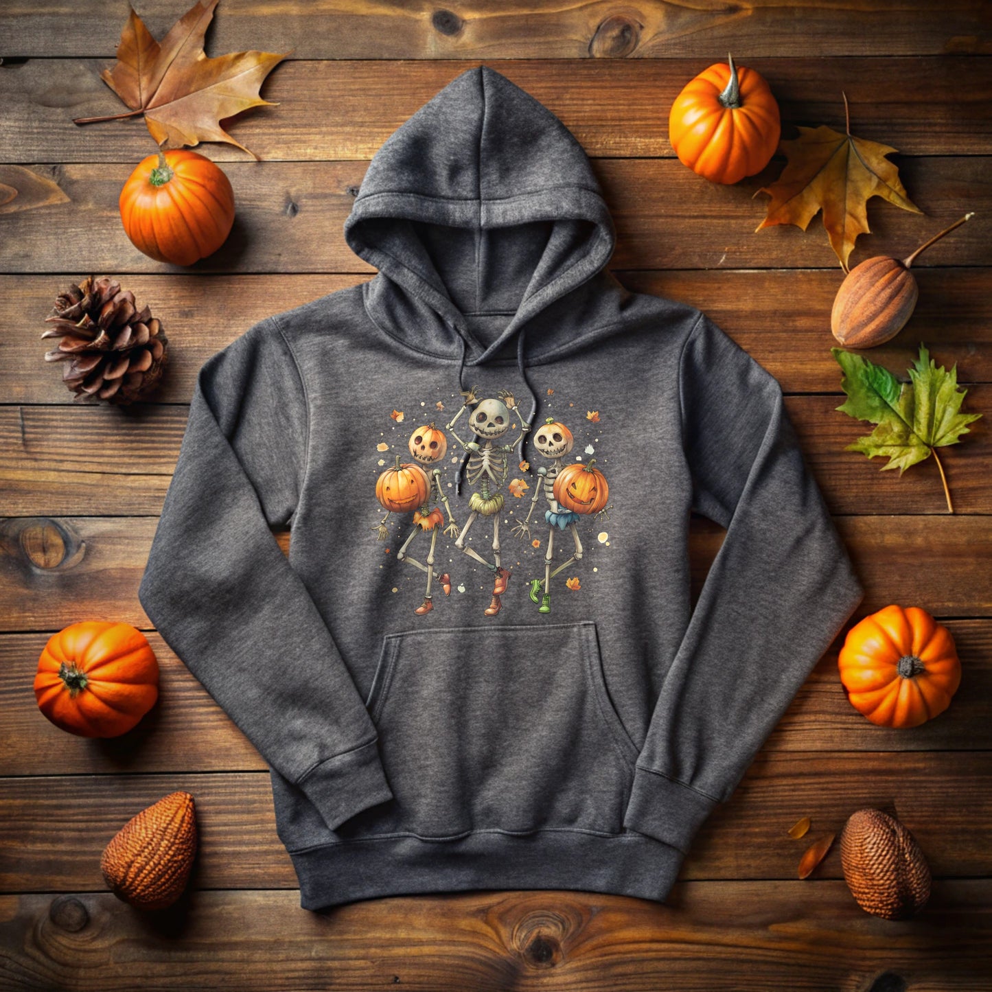 Skeleton Halloween Hooded Sweatshirt with Pumpkin Head