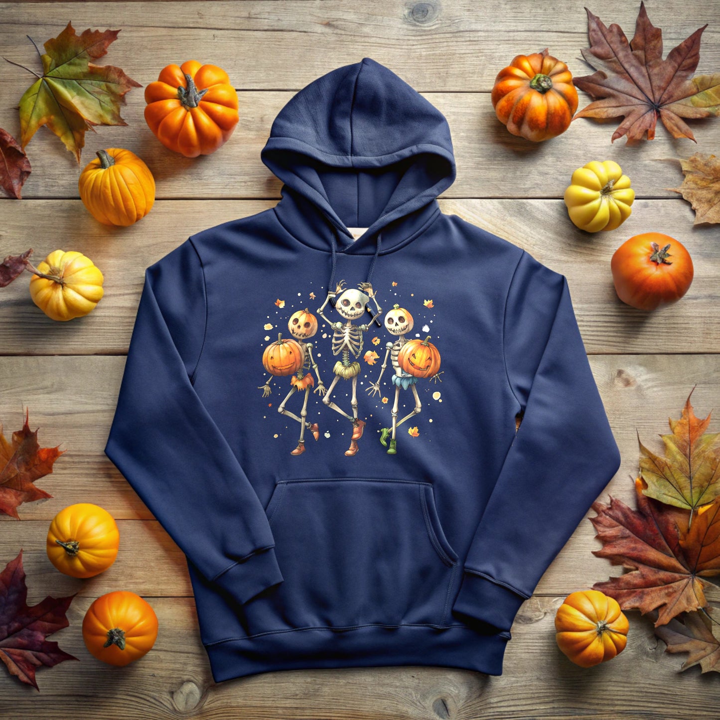 Skeleton Halloween Hooded Sweatshirt with Pumpkin Head