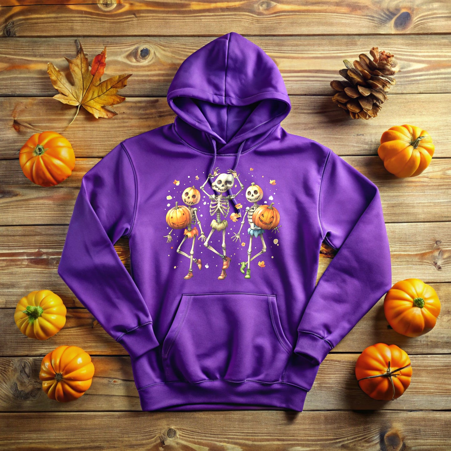 Skeleton Halloween Hooded Sweatshirt with Pumpkin Head