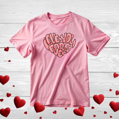 Heart Pattern Unisex Tee with 'Love You Forever' Slogan
