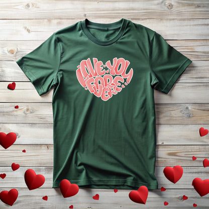Heart Pattern Unisex Tee with 'Love You Forever' Slogan