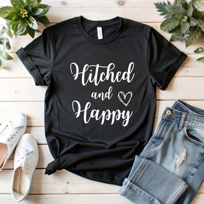 Hitched and Happy T-Shirt - Fun Honeymoon Wear