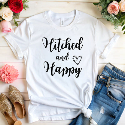 Hitched and Happy T-Shirt - Fun Honeymoon Wear